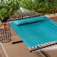 Teal Quilted Double Hammock with Pillow, Green Color, Material Polyester, Tree Hammock 5