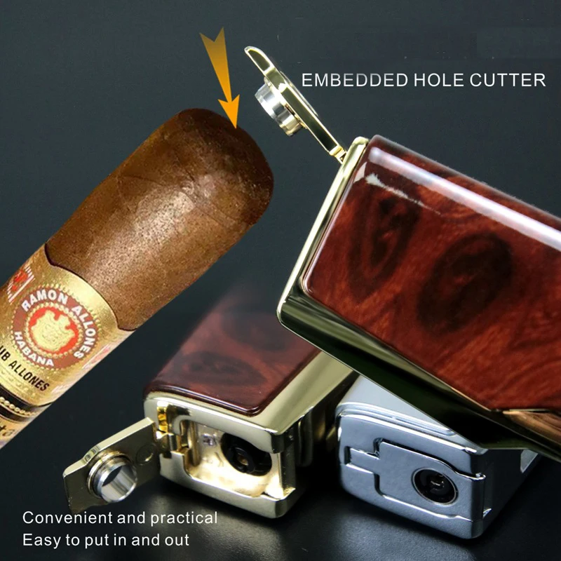 QD116 Four Fire Direct Charge High Fire Inflatable Windproof Lighter with Cigar Knife and Cigar Holder Gift Box