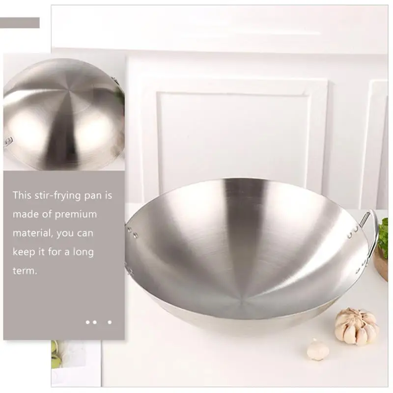 Stainless Steel Wok Round Bottom Wok Capacity Saute Pan - 32Cm