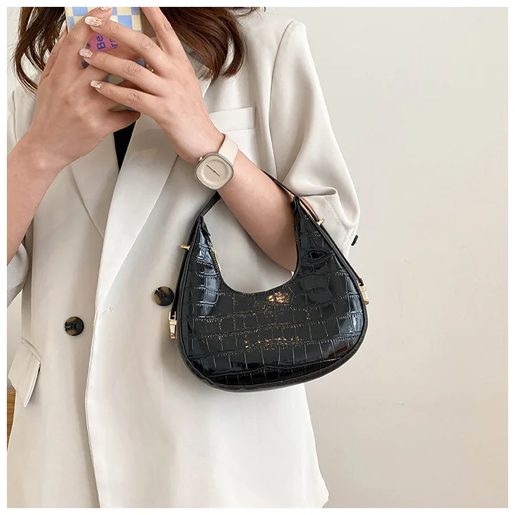 

PU Leather Women Luxury Designer Handbag Purses 2023 Fashion Vintage Double Zipper Half Moon Crescent Hobos Shoulder Bags