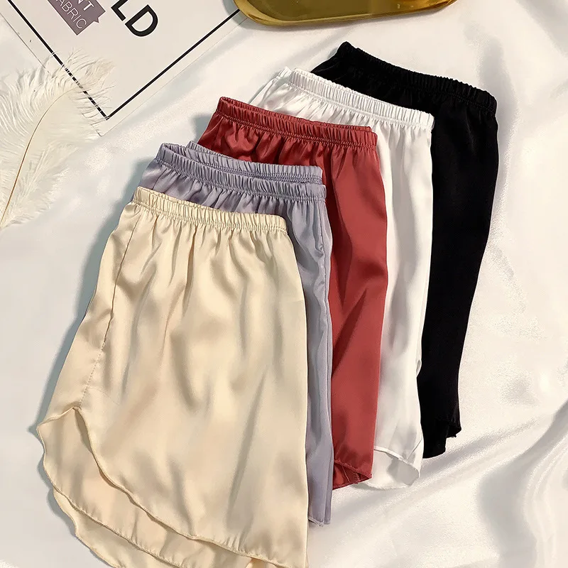 Women Ice Silk Summer Safety Pants Loose Casual Elastic Waist Home Wear Shorts Cool Breathable Sleep Bottoms Under Dress Shorts Safety Shorts Safety Pants
