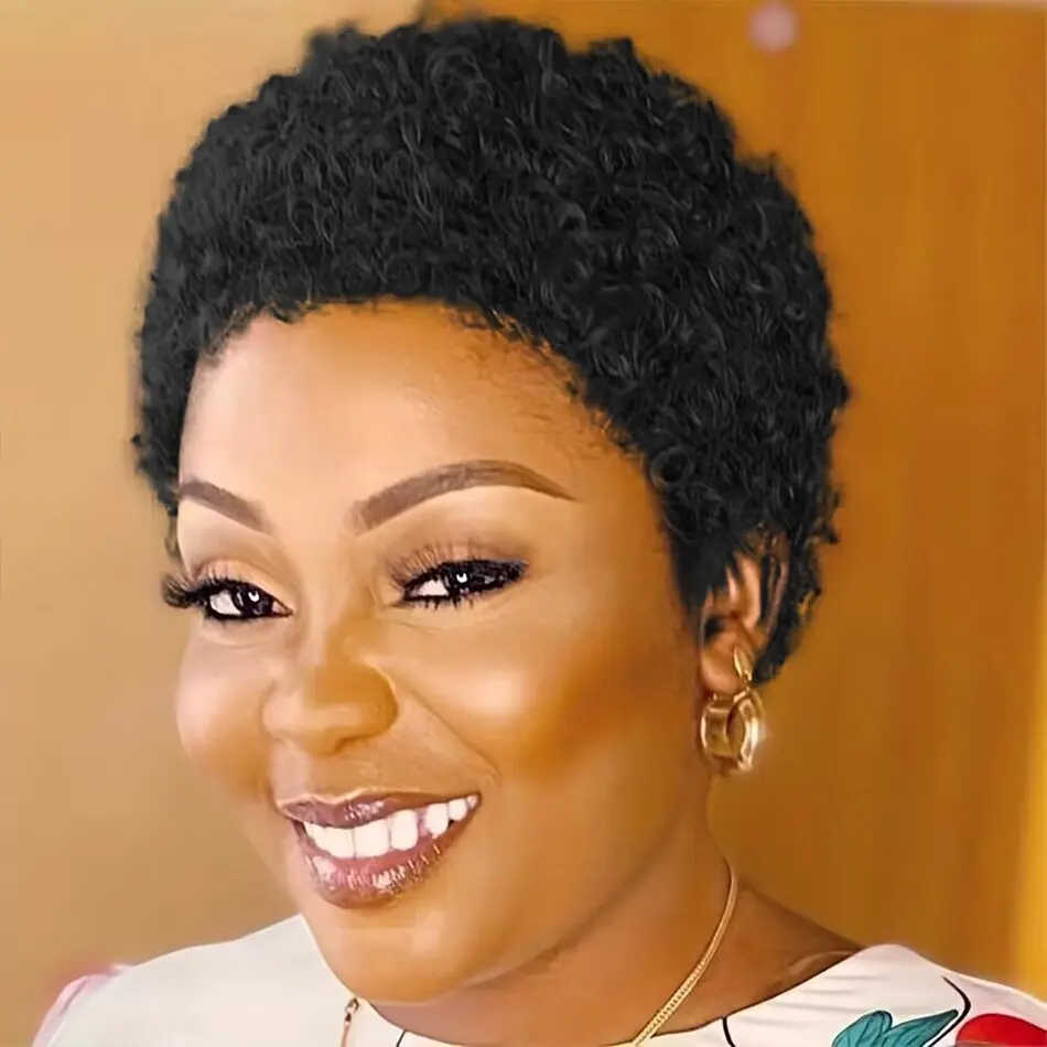 Short Afro Kinky Curly Wigs Afro Curly Wig Brazilian Human Hair Wigs for Women Full Machine Made Human Hair With Bang human hair wigs