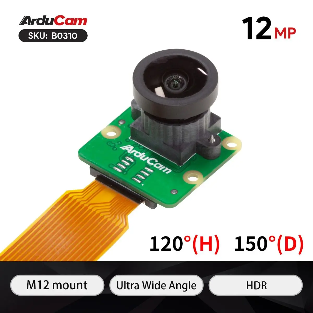 Arducam 12MP IMX708 HDR 120 ° широкоугольный модуль камеры с M12 объективом для Raspberry Pi