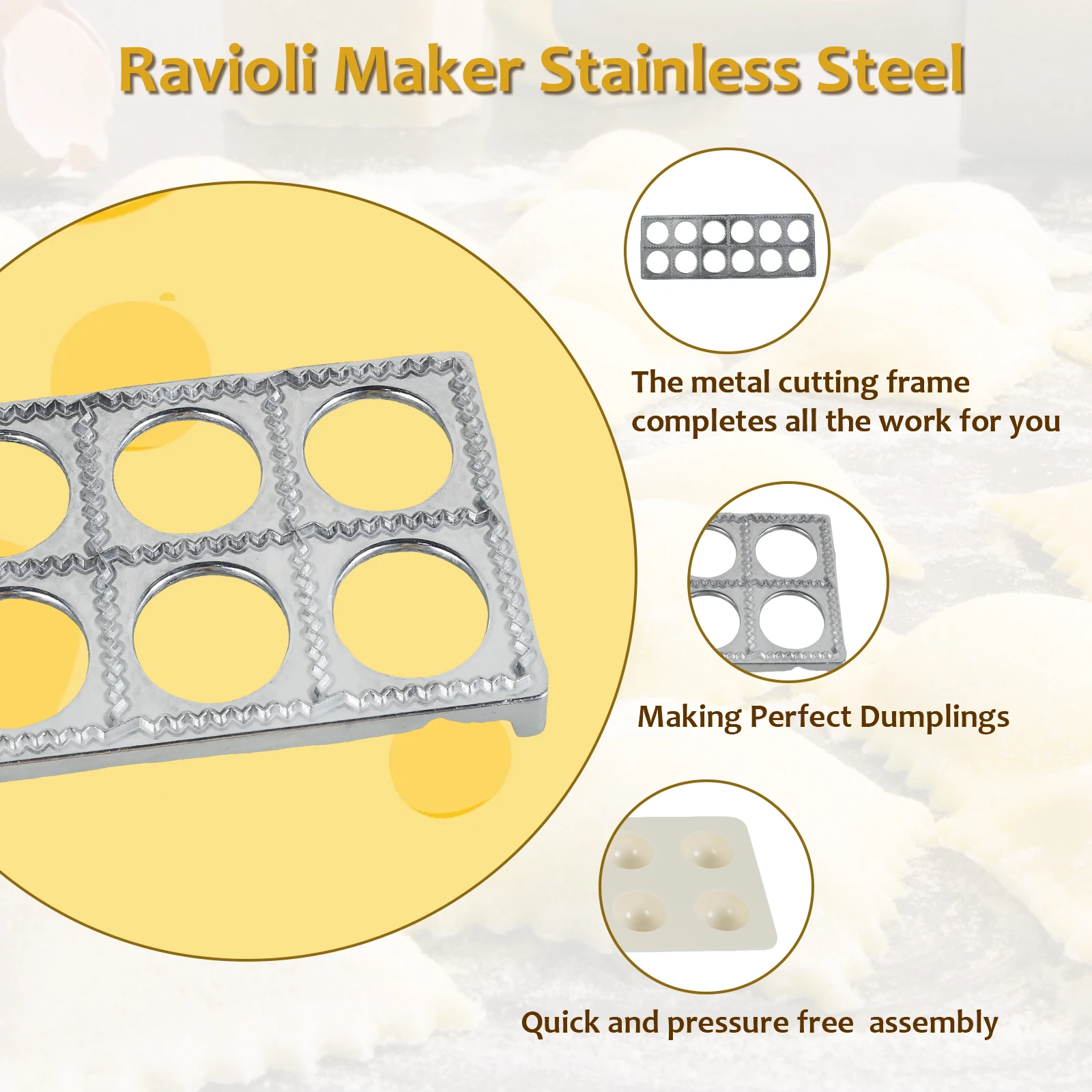 Aluminum Alloy Ravioli Maker 12 Holes Ravioli Tray Dumpling Mold Set with Rolling Pin Homemade Ravioli Maker Press Easy to Use