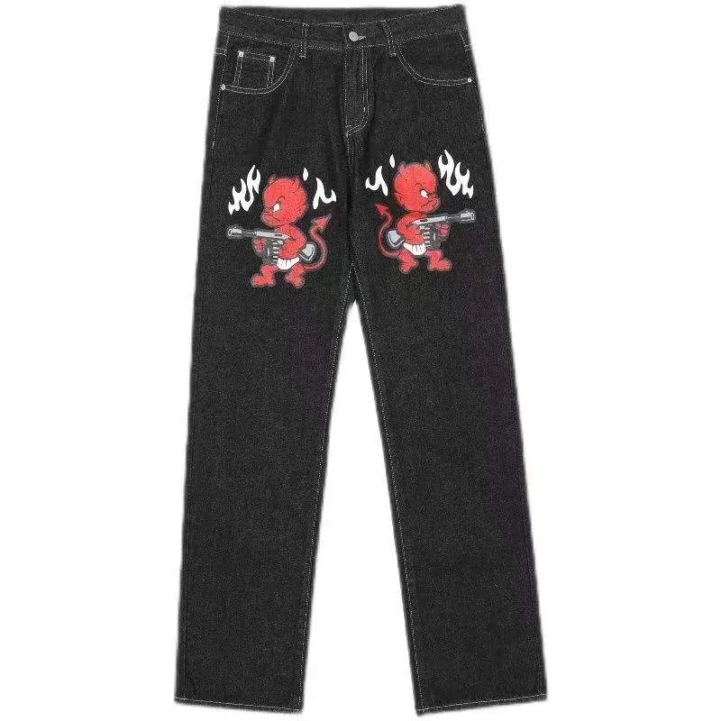 Pantalones vaqueros holgados de pierna ancha estilo hip hop Y2K, ropa de baño, pantalones vaqueros de cintura alta estilo punk para baile callejero, pantalones negros con bolsillos grandes para hombre