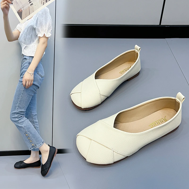 

Туфли женские кожаные ручной работы, плоская подошва, лоферы, гибкая Весенняя повседневная обувь,