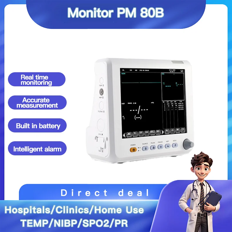 מוניטור מקצועי למטופלים - NIBP/PR/SpO2/טמפרטורה, דרגת רפואה, מוניטור סימנים חיוניים