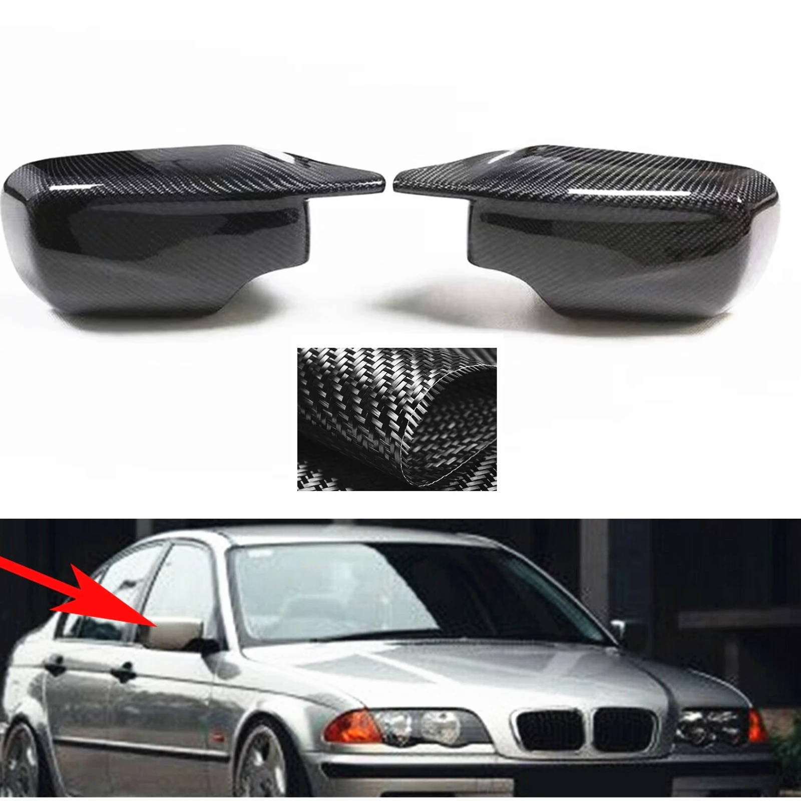 

Real Carbon Fiber Cr Rear View Mirror Cover Cap Replacement For BMW 3 Series E46 320i 325i 328i 330i Sedan 1998-2005 4 Door E39