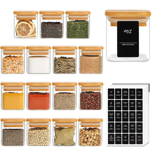 4oz Glass Spice Jars with Bamboo Lid, Airtight Square Spice Containers with  Labels, Empty Seasoning Jars for Spice Salt Sugar - AliExpress