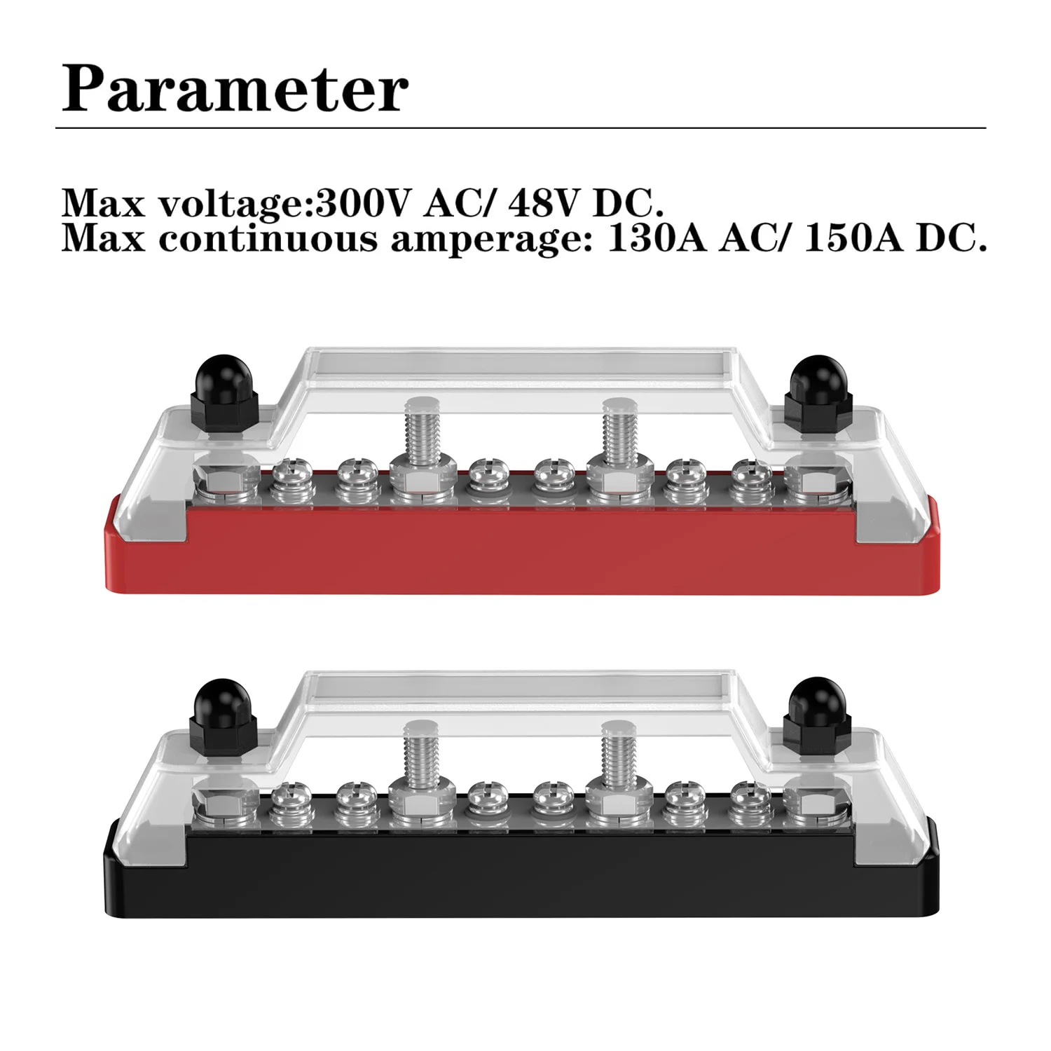 Bus Bar Power Distribution Block 4*1/4" Terminal Studs for 150A 48VDC Positive Ground Busbar for Automotive