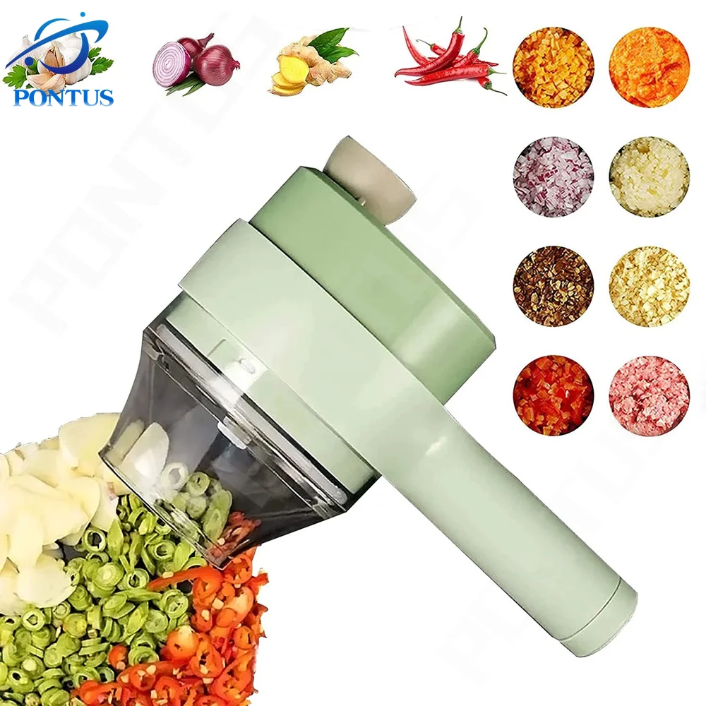 

Electric Vegetable Cutter Slicer 4 In 1 Garlic Mud Masher Garlic Chopper Cutting Pressing Mixer Multifunctional Food Slice
