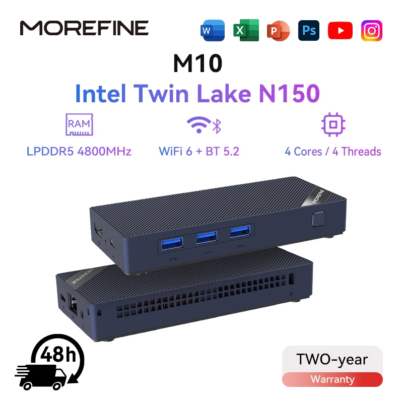 MOREFINE M10 Mini PC AlderLake N150 Portable Computer LPDDR5 12GB
