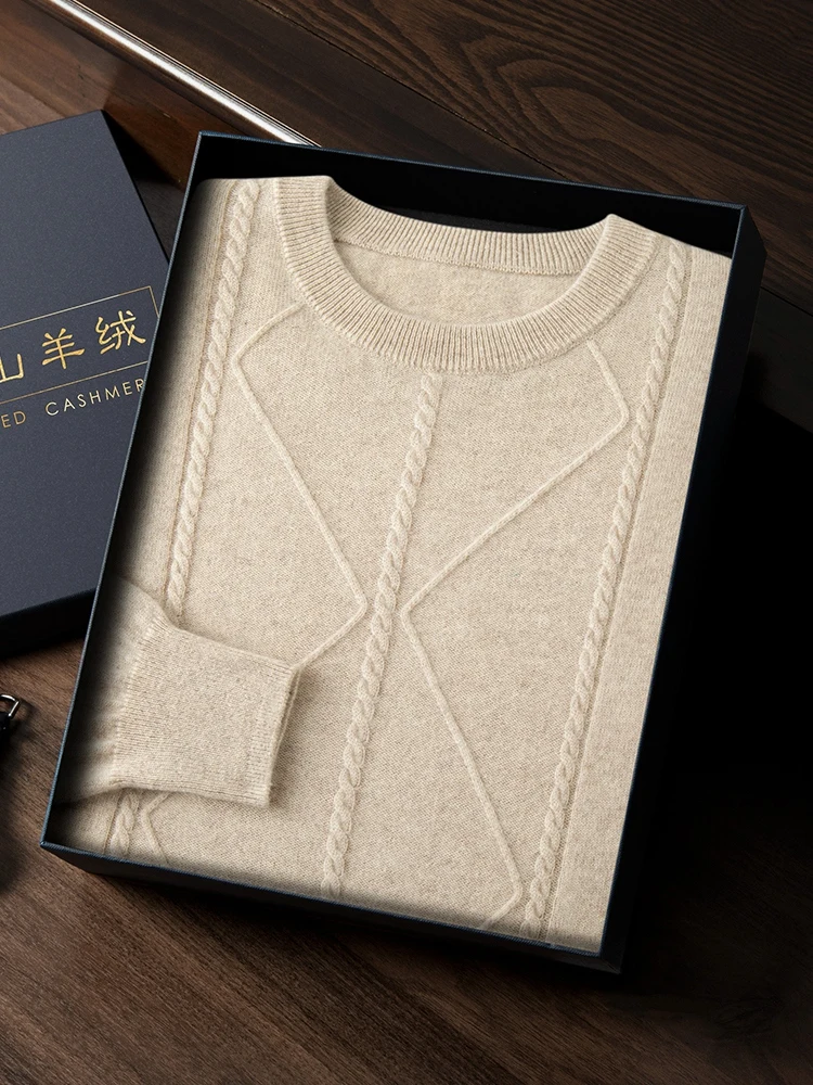 Ready-To-Wear Men Jumper Sweater 100% Cashmere Autumn Winter New Long Sleeve O-Neck Pullovers Loose High-End Leisure Knit Shirt