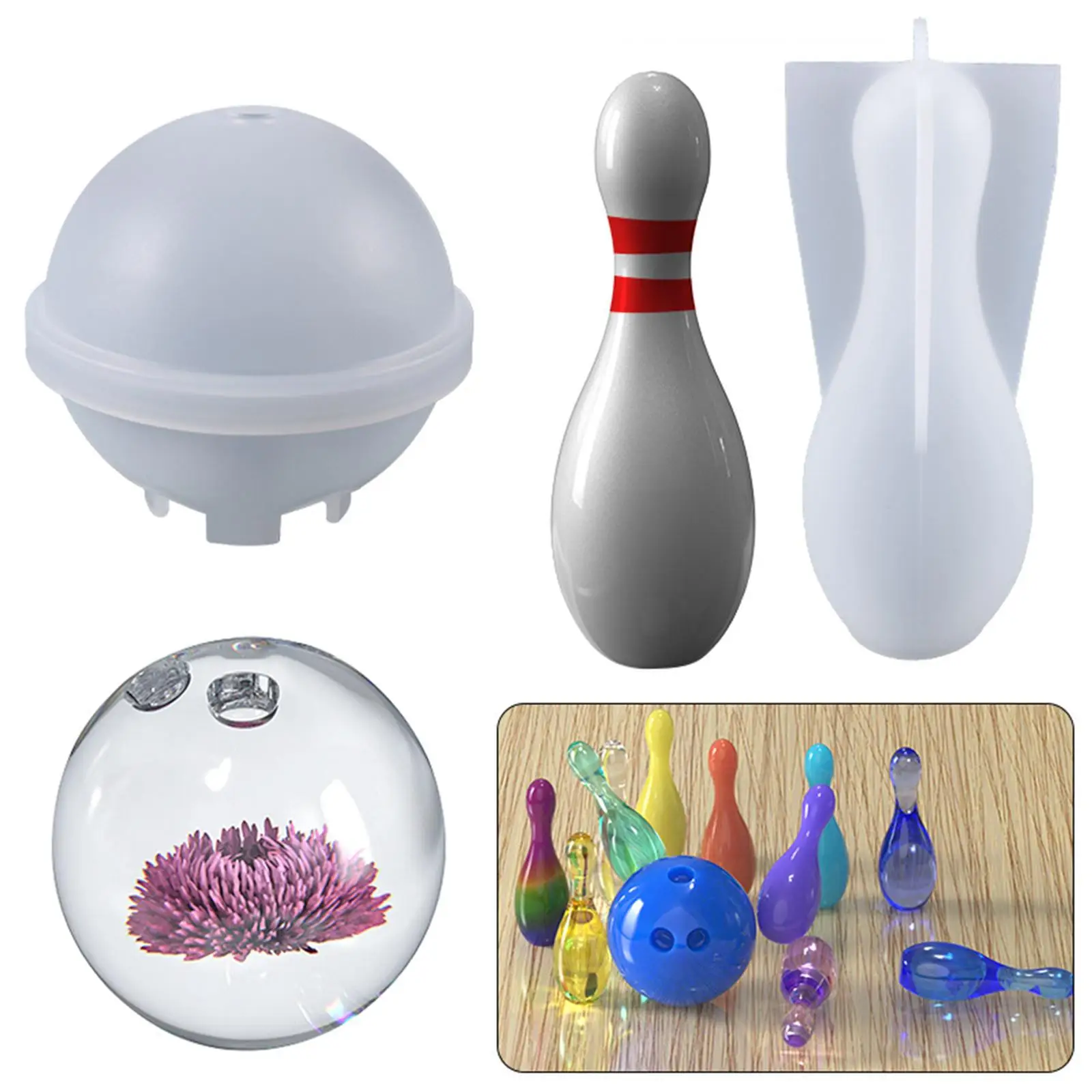 Crystal Bowling Epoxy Resin Molds Bowling Pieces Shape for DIY Resin Epoxy Casting Mold Silicone Jewelry Crafts Making