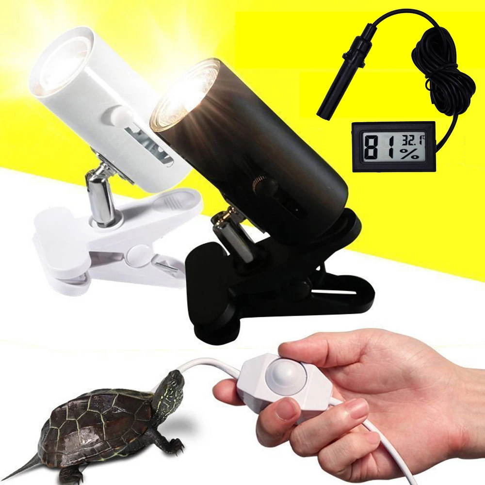 UVA+UVB 3.0 Reptile Lamp Kit with Clip-on Ceramic Light Holder Digital Thermometer Hygrometer Turtle Tortoises Basking UV Lamp