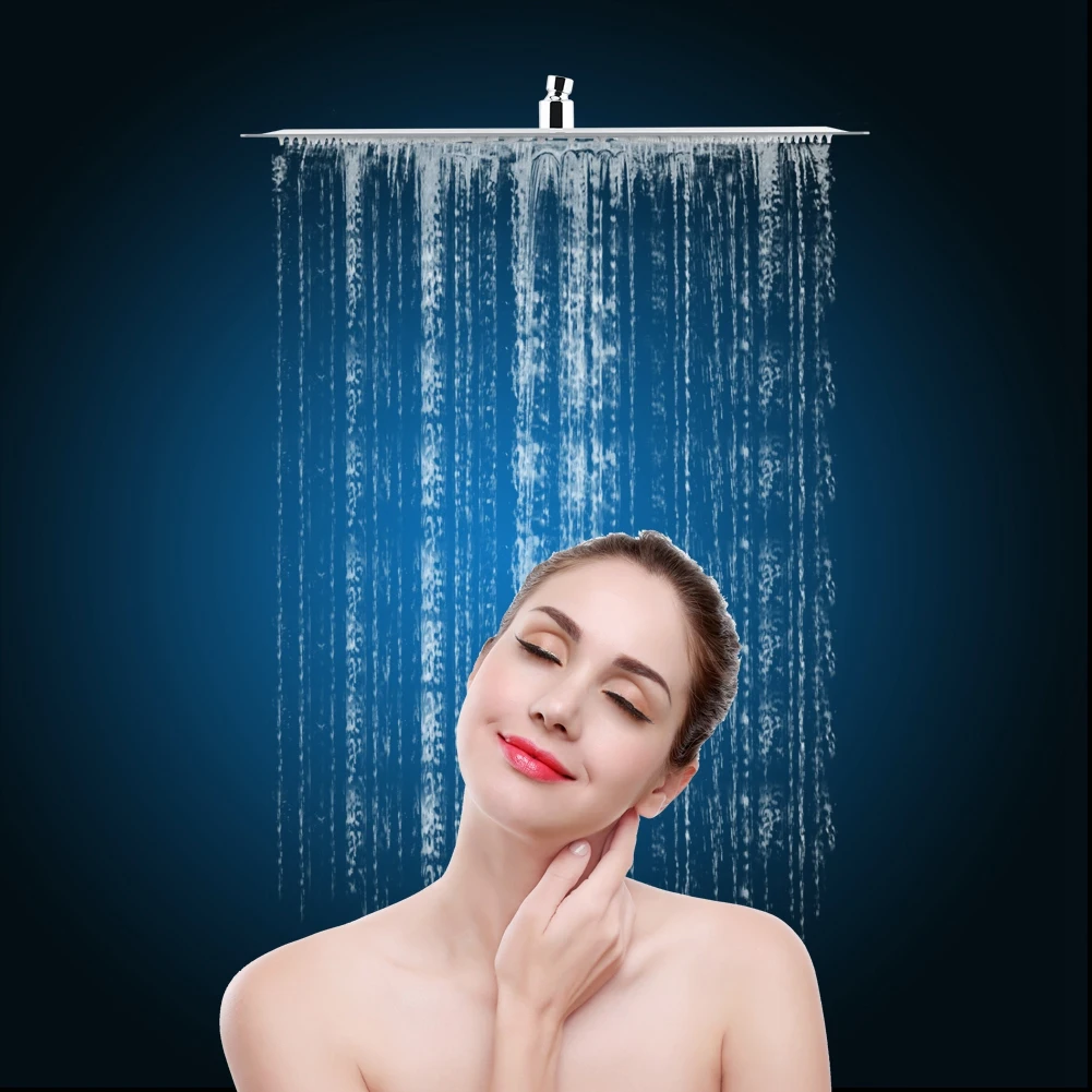 Square 16-inch Ultra Thin Stainless Steel Rainfall Bathroom Shower Head Chrome Modern Home 2