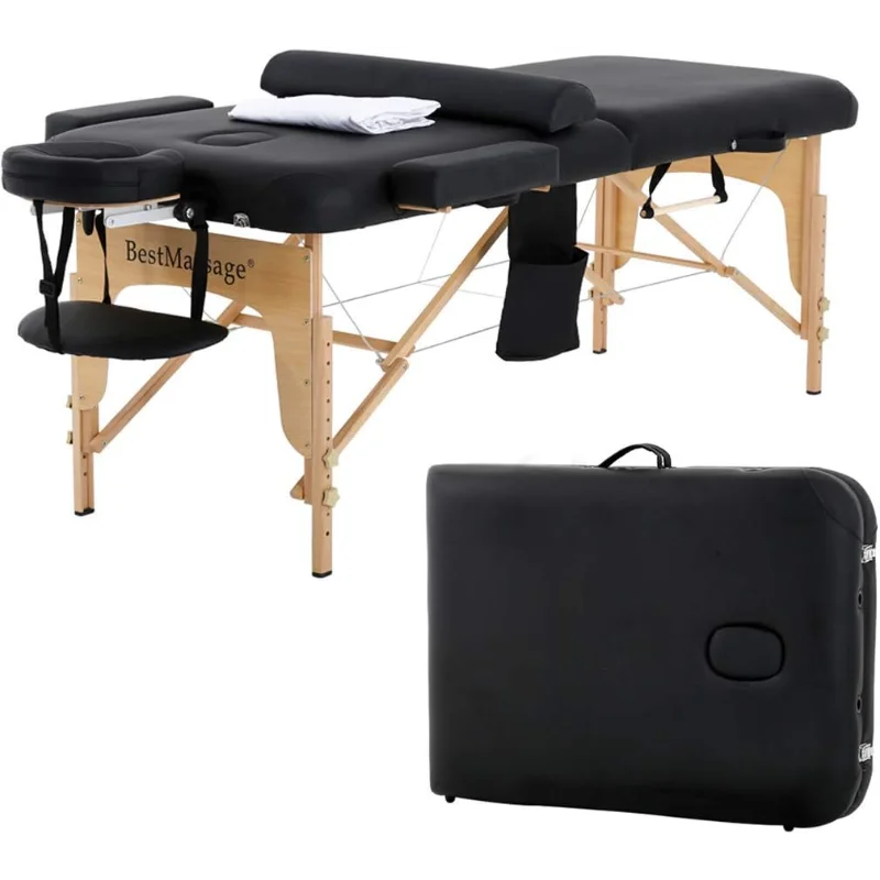Massage Table Massage Bed Spa Bed Height Adjustable Portable Massage Table 73”L 28”W 2 Fold with Free Head Rest and Carry