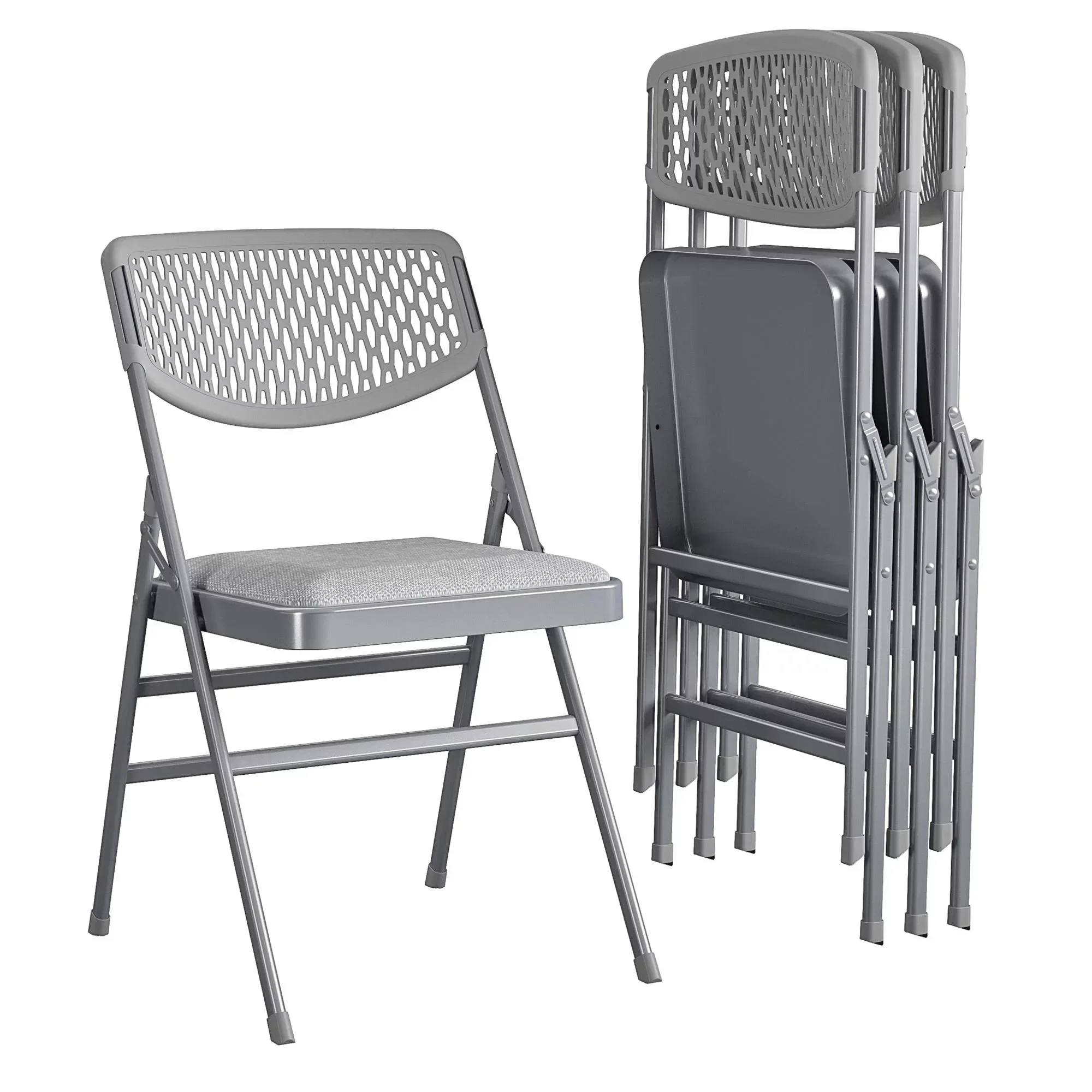 

Ultra Comfort Commercial XL Premium Fabric Padded Folding Chair, ANSI/BIFMA 300 lb. Weight Rating, Triple Braced, Gray, 4-Pack