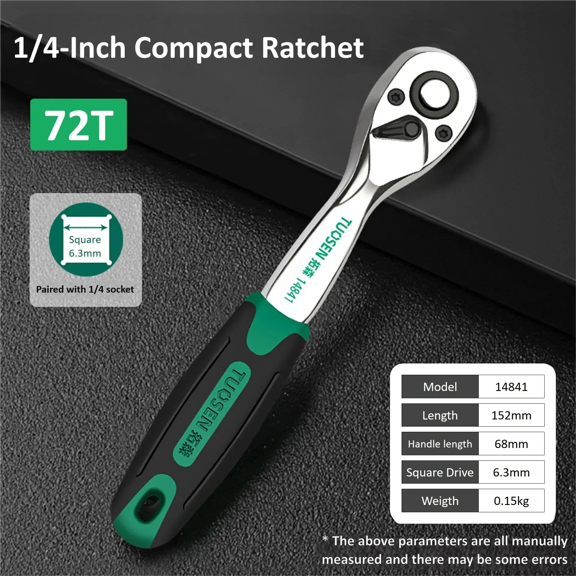 TUOSEN 3 size 72-Tooth Quick Release Ratchet Wrench- Multi-Function Hand Tool for Auto Repair & Maintenance