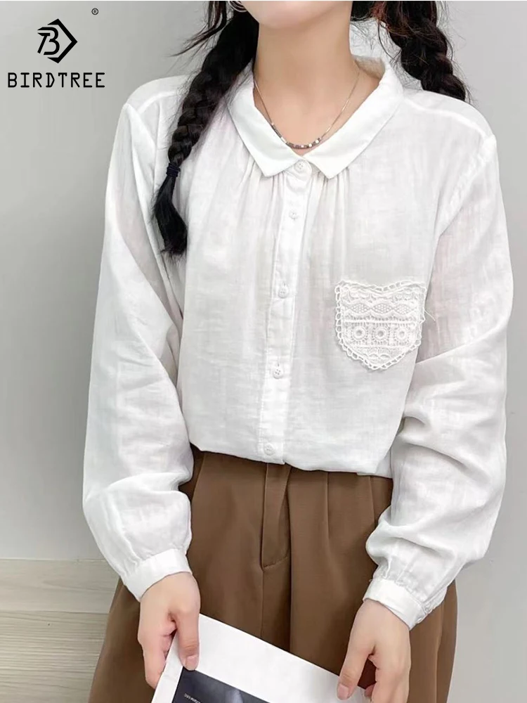 

Осенняя новинка, хлопчатобумажная трикотажная рубашка, Женская кружевная вязаная крючком с карманами, двойная Удобная литературная темпераментная блузка, T39762QD