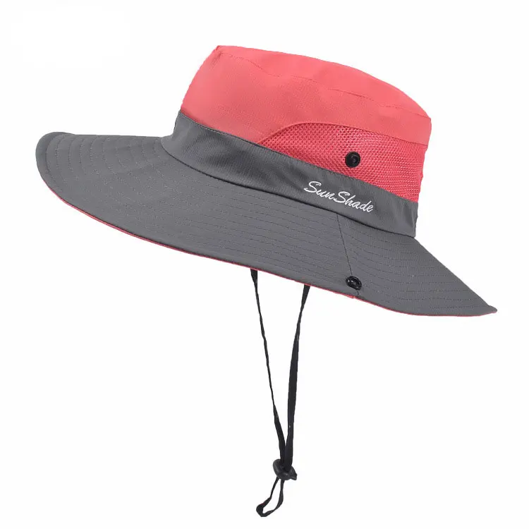 Parents-Child Fishing Hat 2023 Women Summer Ponytail Hat Outdoor UV Protection Bucket Hat Large Wide Brim Bob Hiking Sun Hat_voghion.com