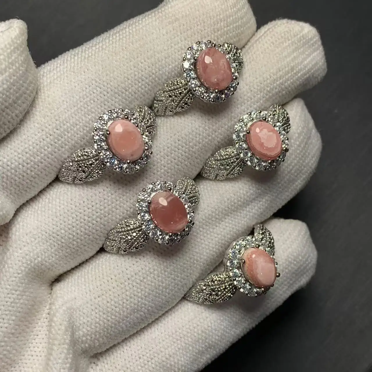 Heart Natural Rhodochrosite Ring Adjustable Female Ring Jewelry for Women Gift Wholesale High Quality Vintage Fine