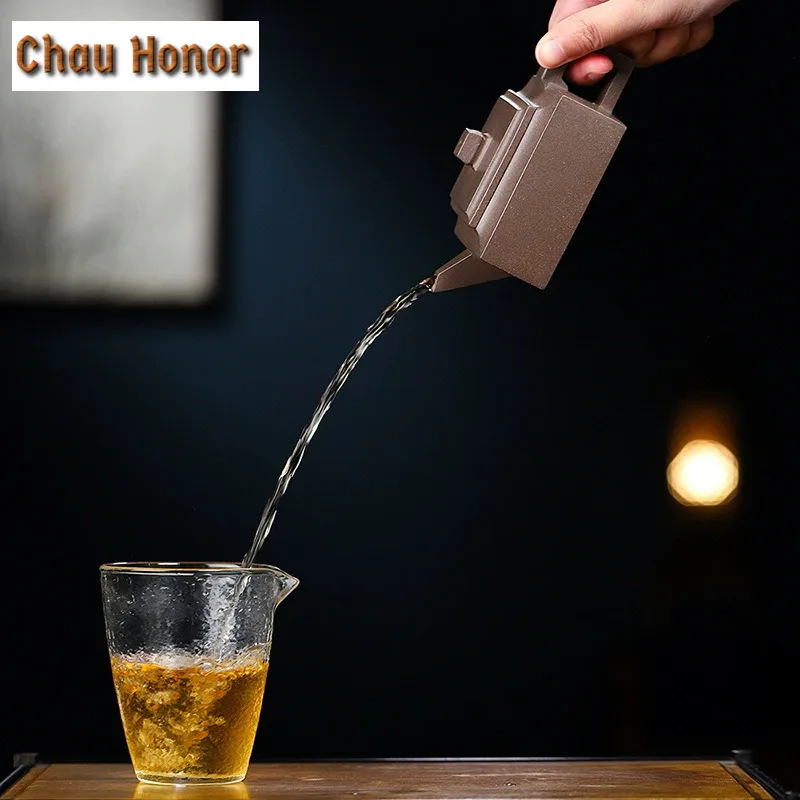 170ml Aesthetic Yixing Purple Clay Teapots Handmade Square Pot Raw Ore Section Mud Kettle Chinese Zisha Tea Set Teaware Supplies
