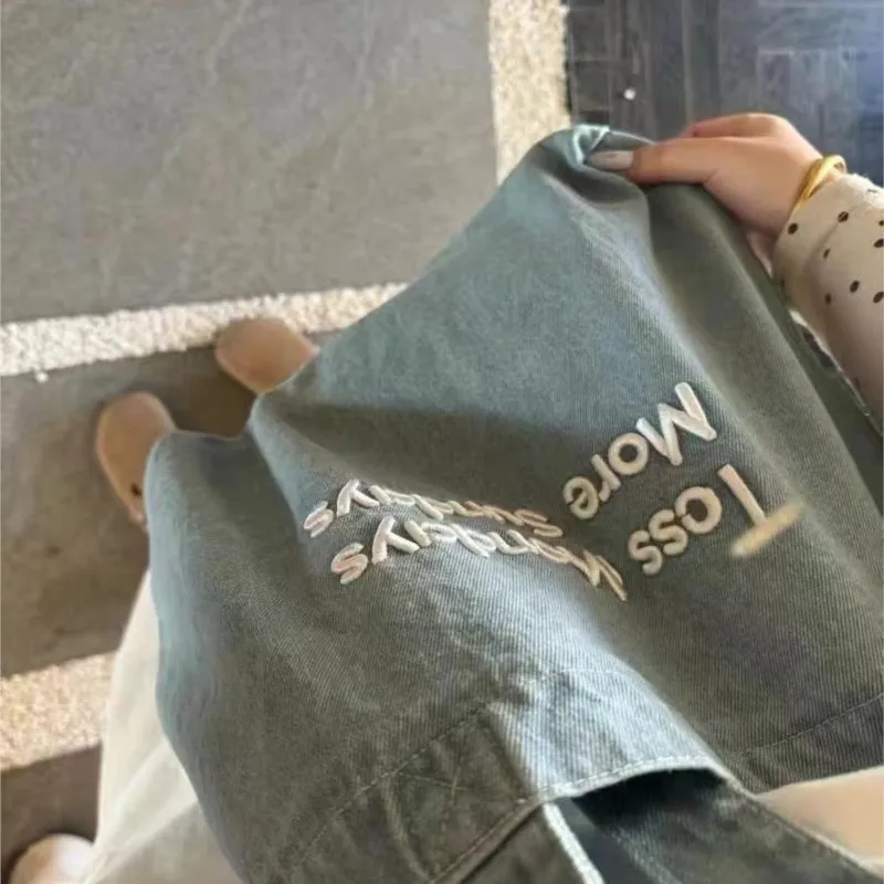 JIAERDI Retro Denim Letter Embroidered Canvas Bag Women Large Capacity Y2k Shoulder Bags Ladies Portable Casual Shopping Handbag