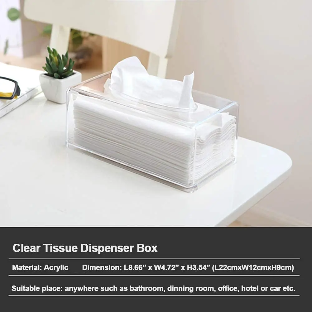 Square Clear Acrylic Tissue Box, Box Covers Rectangular, Bathroom Facial Napkin Box Holders, Table Clear Dryer Sheet Dispenser