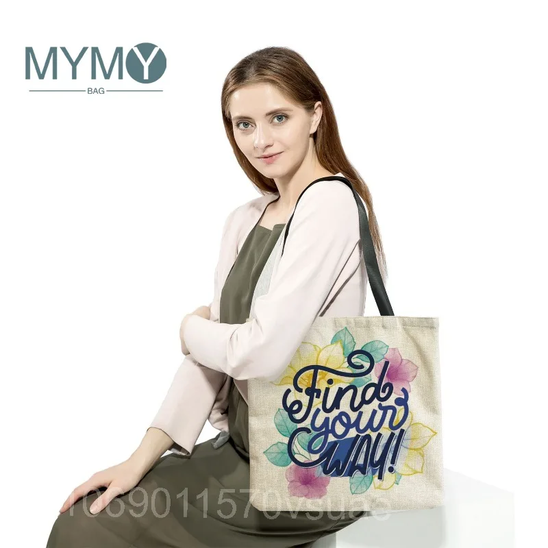 

Letter of The Alphabet Floral Printed Women Bags Eco Friendly School Teacher Gift High Capacity Shoulder Bag Shopping Tote Bag
