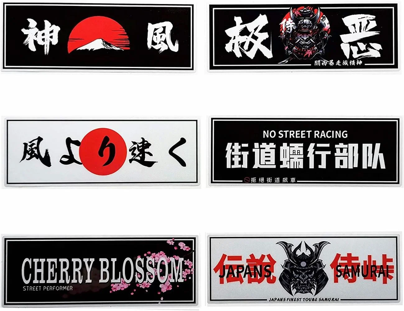 

For 6Pcs Funny JDM Decals Japanese Vinyl Drift Slap JDM Car Stickers Window Banners Drag Racing Samurai Sticker 7.1"x2.6"