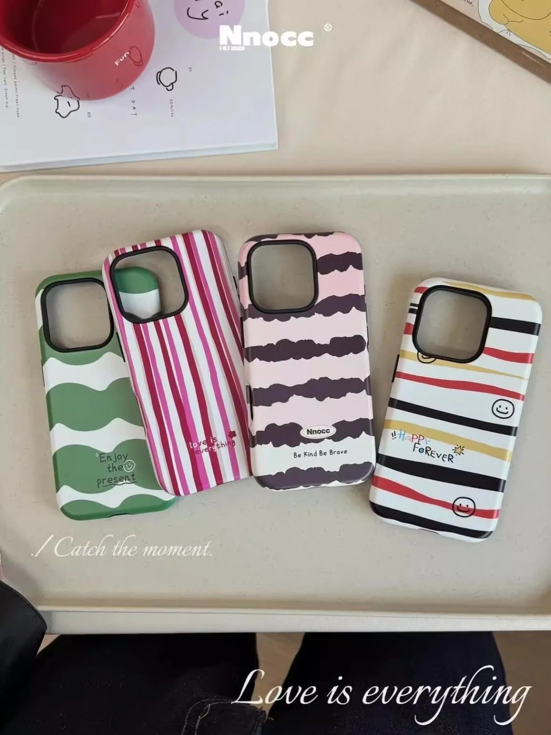 INS Pink and White Stripes Magnetic Acrylic TPU Phone Case