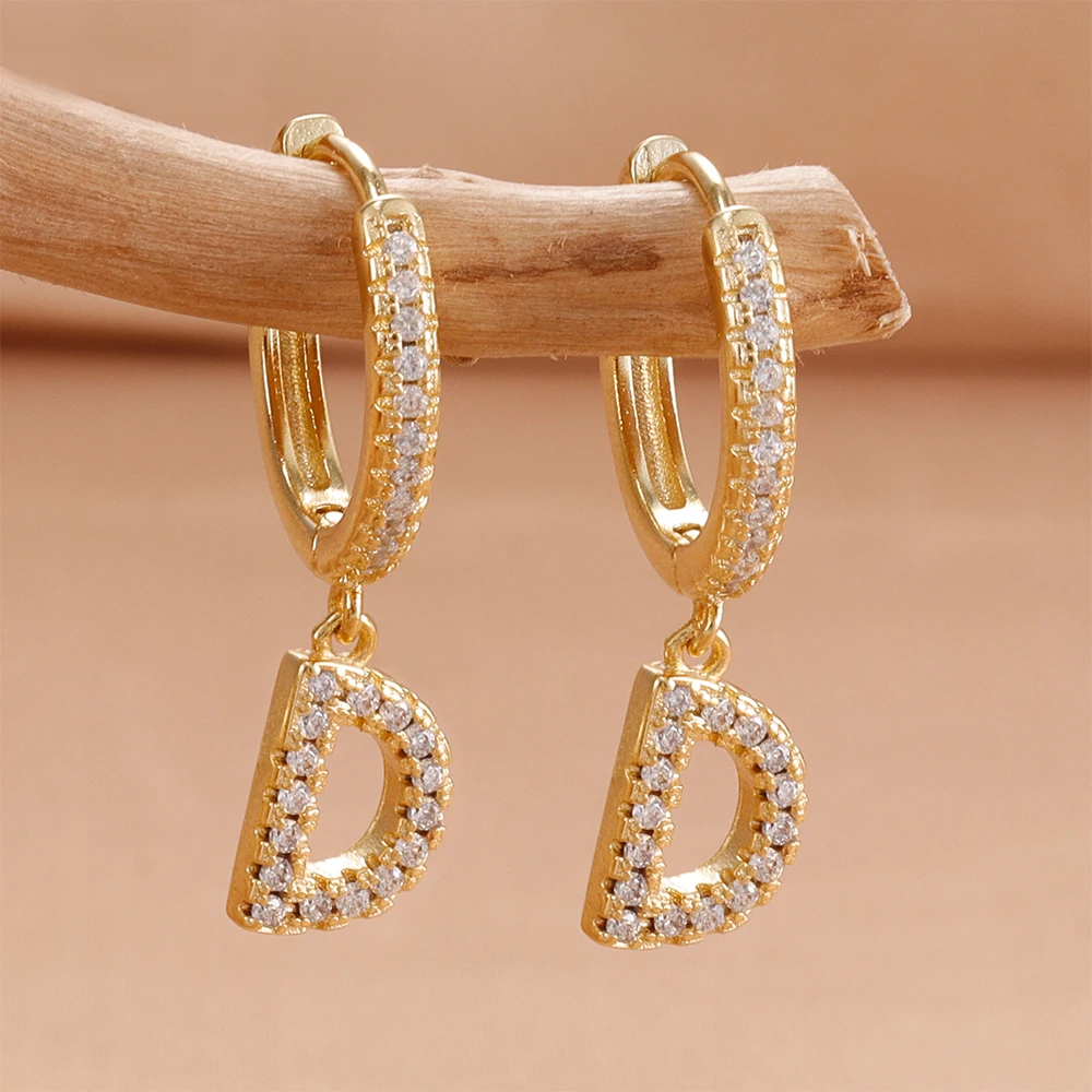 Nidin Hot Sale Initial A-Z Letters Mini Small Hoop Earrings Gold Color Zircon Jewelry Alphabet Fashion Christmas New Year Gift