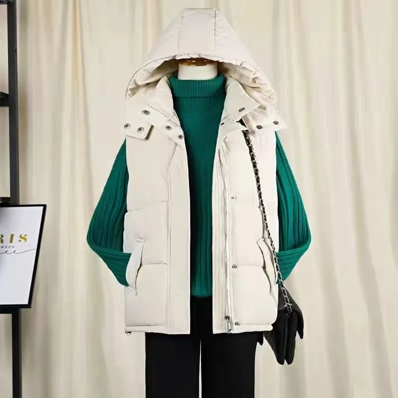 Ladies Casual Long Leather Cotton Vest Jacket Street Fashion Stand Collar Vest Women's PU Jacket Women's Elegant Straight Vest