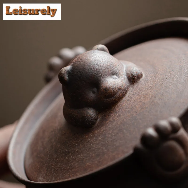 150ML Handmade Old Rock Mud Gaiwan Japanese Little Bear Ceramic Tea Tureen Tea Maker Cover Bowl For Kung Fu Tea Supplies Craft