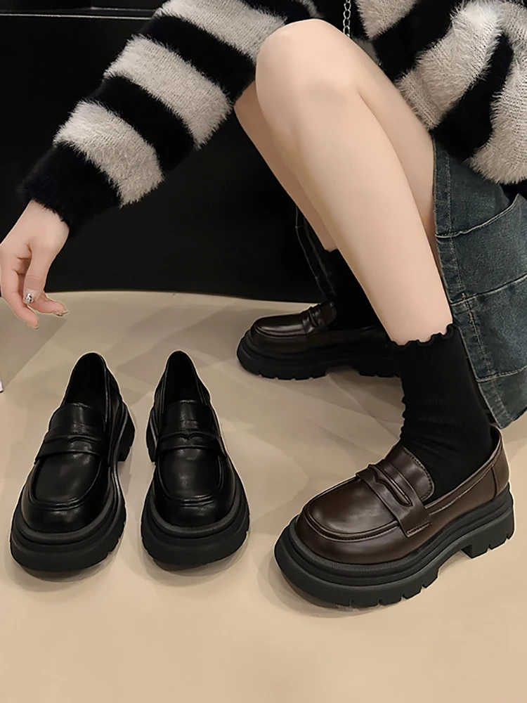 

Лоферы женские универсальные с круглым носком, повседневные туфли-оксфорды, без застежки, с закрытым носком, в британском стиле, клоги, осень