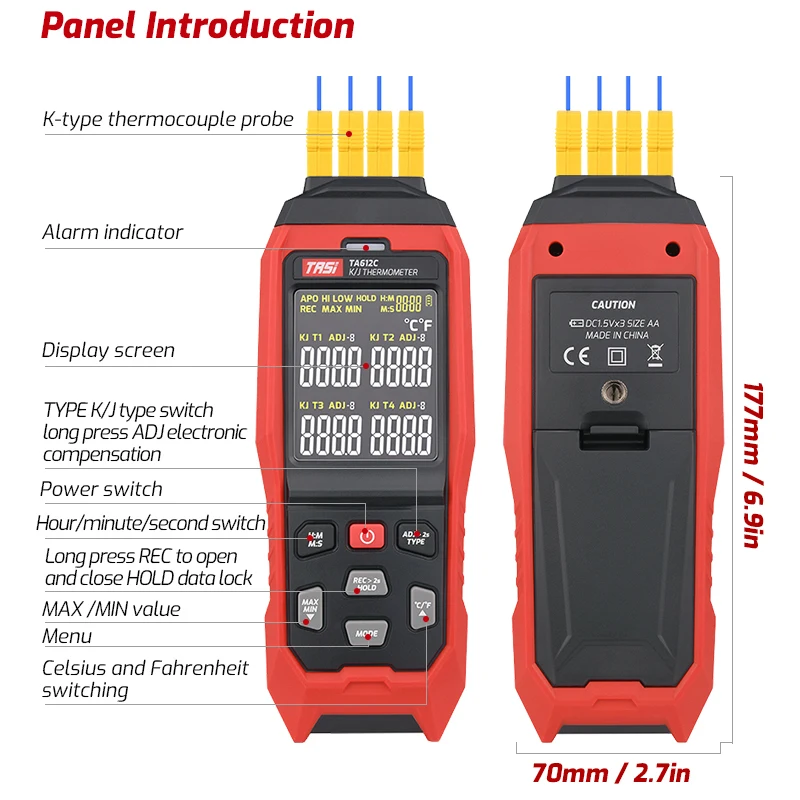 TASI TA612A TA612B TA612C Thermometer Contact Digital Thermocouple Temperature Tester K/J Thermometer C/ F Measuring Tools digital thermometer