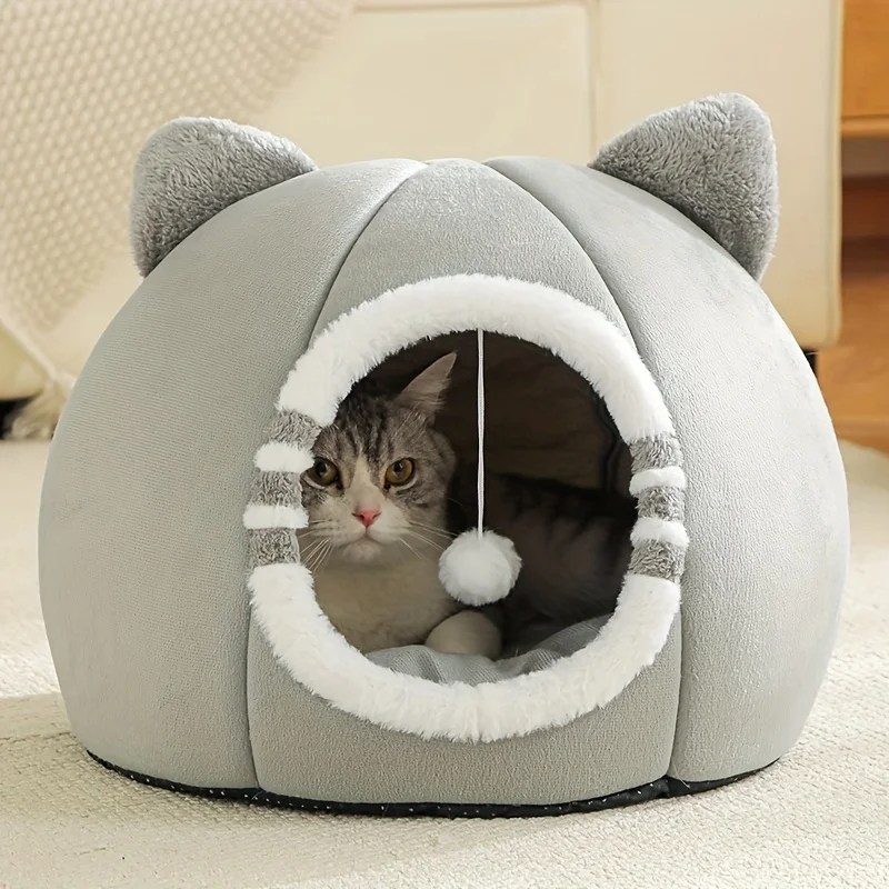 Cozy Cat Bed Cave with Soft Mat for Pets
