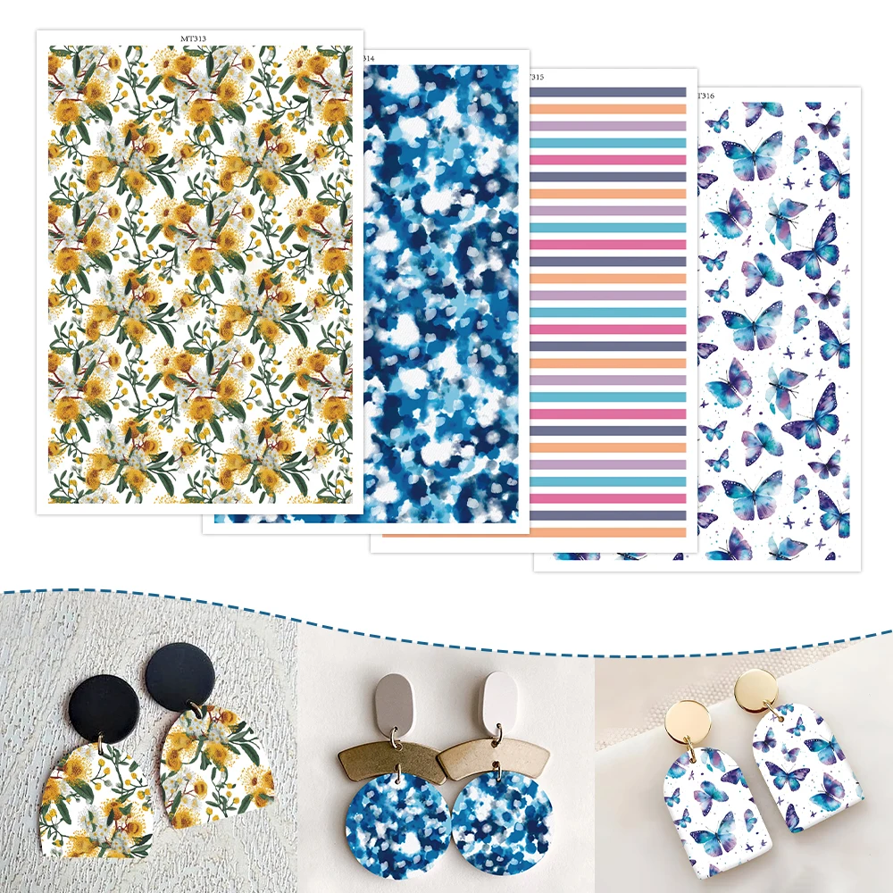 Polymer clay watercolor transfer paper Butterfly flowers pattern DIY jewelry earring pendants Water-soluble disposable stickers