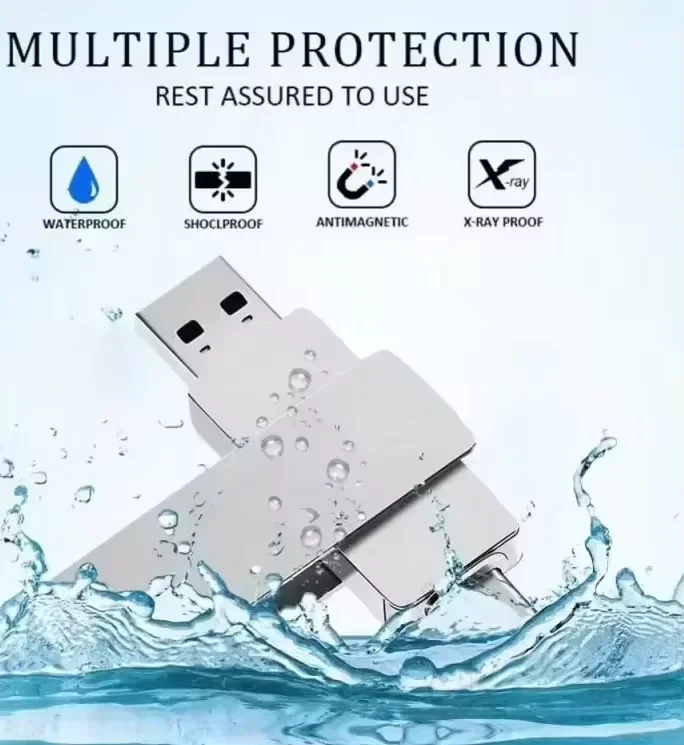 Ultra-Fast Waterproof USB 3.2 Metal Flash Drive - Dual Type-C Memory Stick for Versatile Data Transfer (256GB/512GB)