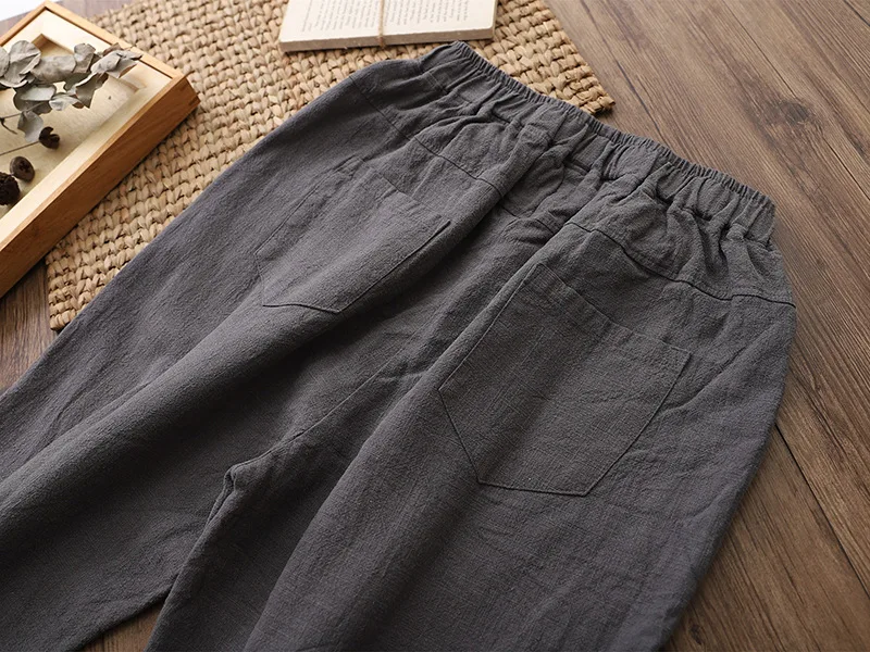 champion sweatpants 2022 New Vintage Style Cotton Linen Elastic Waist Women Ankle Length Pants Spring Summer Solid Vintage Women Pants FT846 high waisted jeans