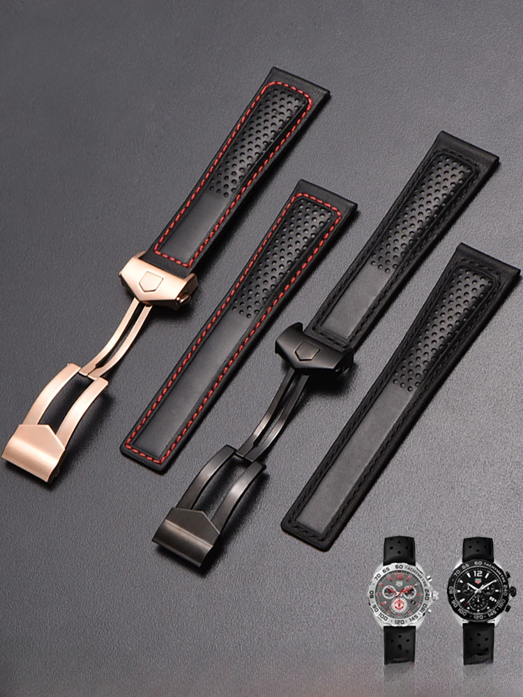 Per Tag Heuer Calila Racing Monaco Serie F1 Uomo 22Mm Traspirante Anti-Allergia Pelle Bovina Morbida Sostituire Cinturino In Vera Pelle