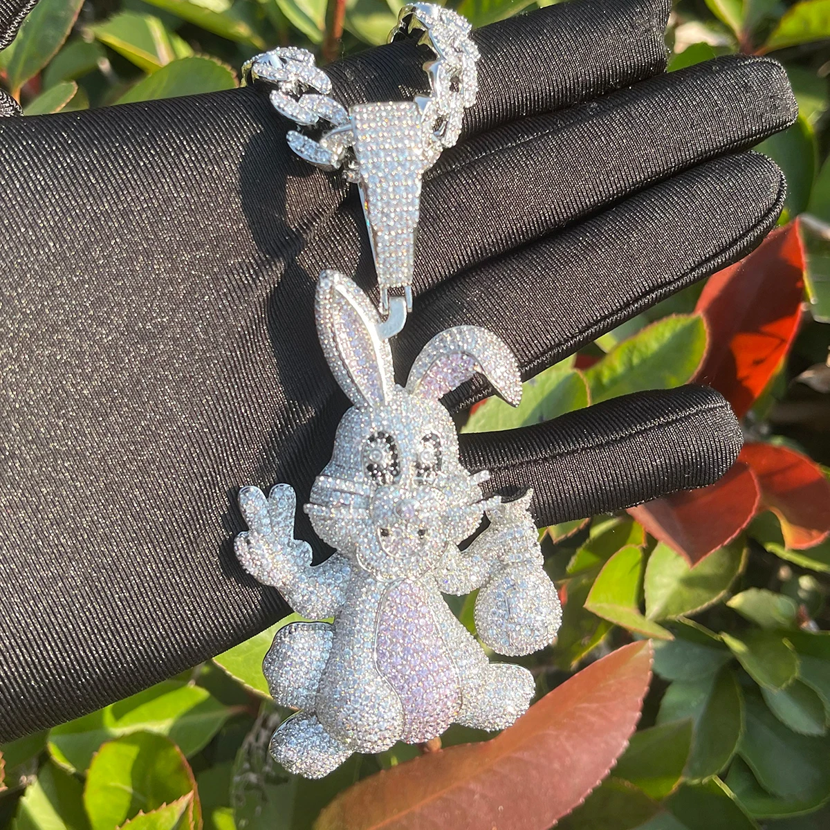 Bubble Letter Prong Rabbit Necklace Pendant for Women Cubic