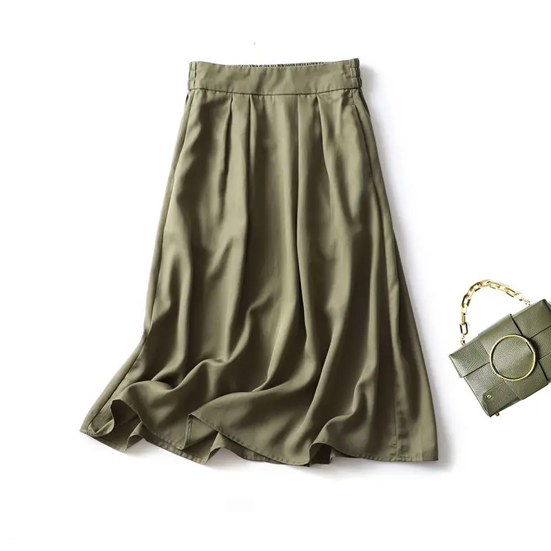2024 Summer New Comfortable Breathable Elastic Waist High Waist Solid Color A-word Solid Color Women All-match Half Length Skirt