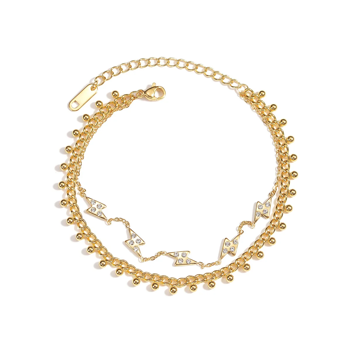 

Women Bracelet Stainless Steel Bead Chain Layered Lightning Charm Rhinestone Fashion New Girl Jewelry
