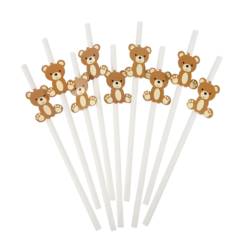 thumbnail image 2 of 10-30 pajitas de papel de oso marrón desechables para beber, suministros de decoración para fiestas de cumpleaños de niños y niñas, baby shower, 2 of 6