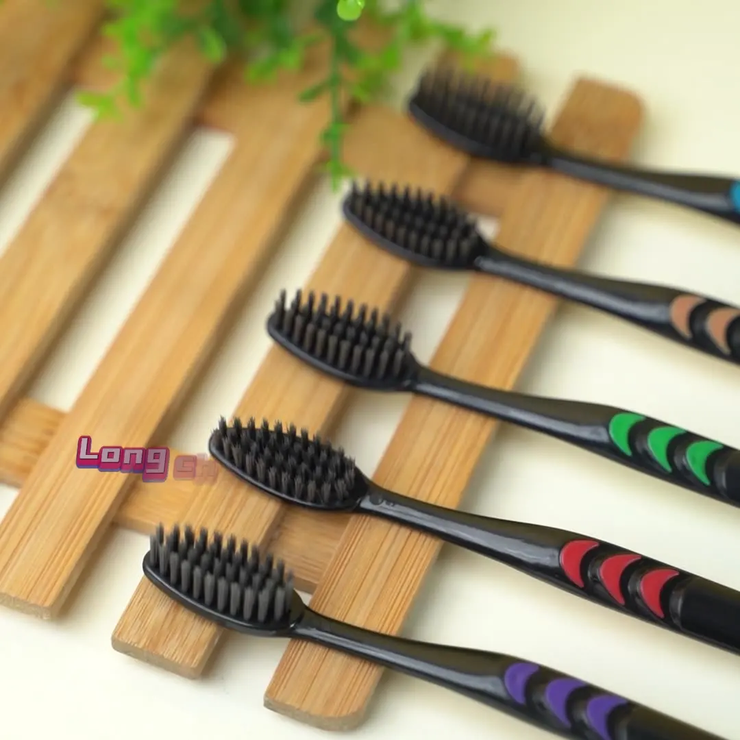 Eco-Friendly Natural Bamboo Toothbrush Set - 10 Soft Bristle Charcoal Brushes for Teeth Whitening and Oral Care