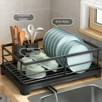 Égouttoir à vaisselle en acier au carbone avec plateau de drainage, stable et peu encombrant, pour organiser les assiettes 5