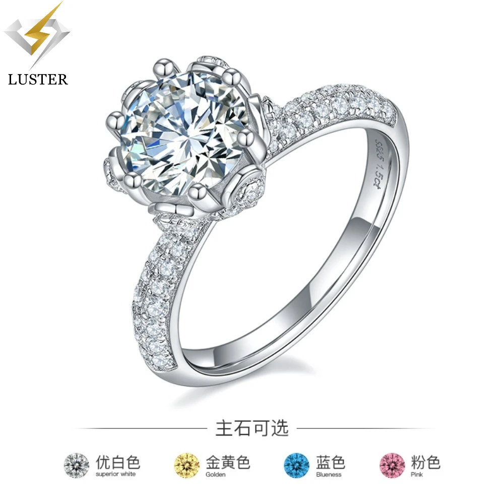 

LUSTER Moissanite Ring 9.0mm 3.0ct D Color 925 Sterling Silver 18K White Gold Plated Diamond Test Passed Jewelry Gift for Women