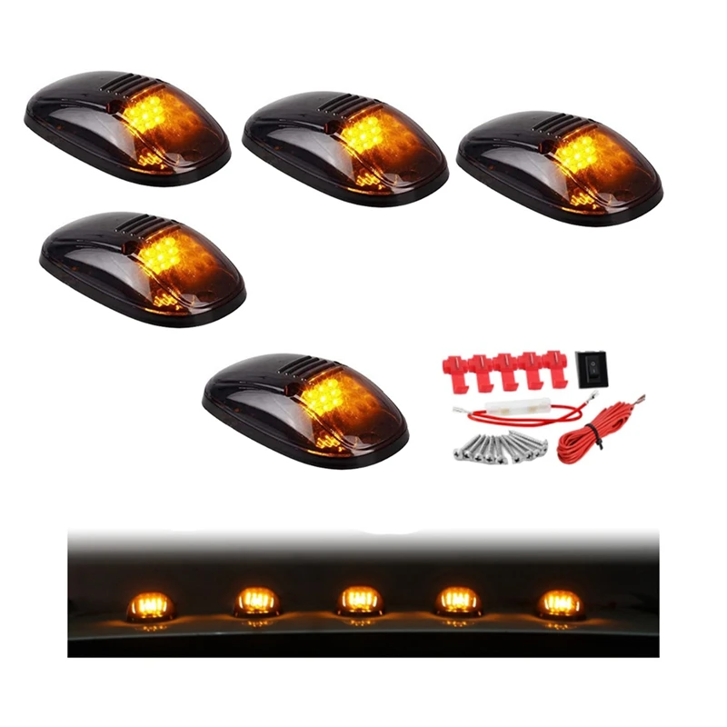 

9 LED Car Cab Roof Marker Lights For Truck SUV LED DC 12V Black Smoked Lens Amber Lamp Car External Lights